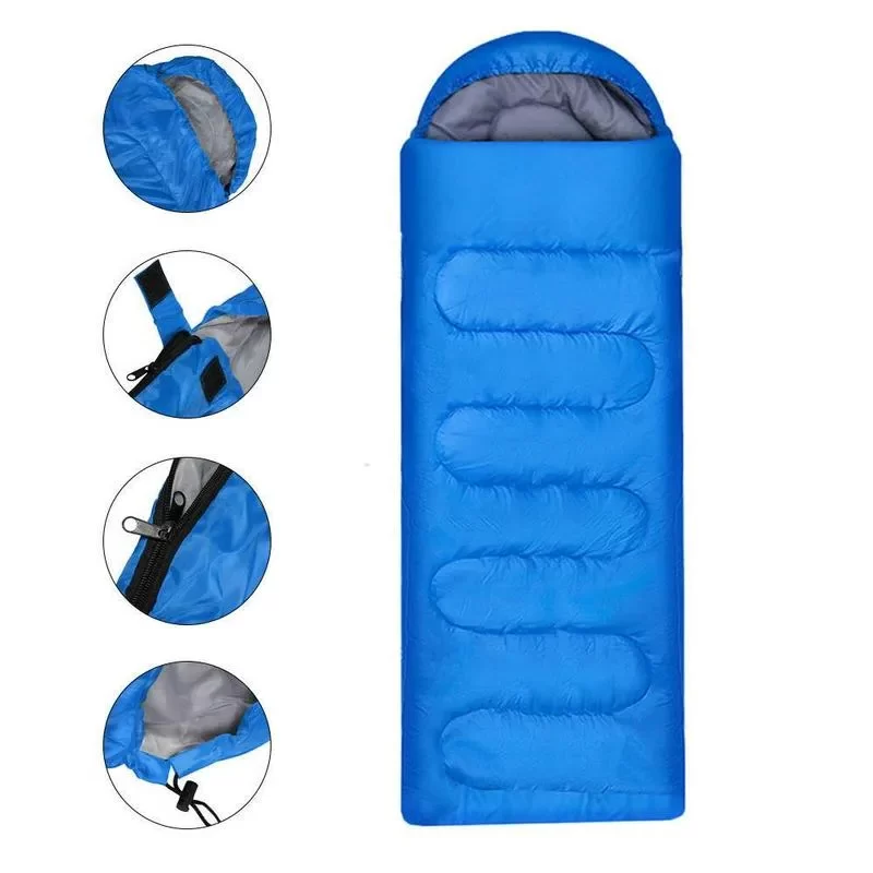 Chiang Mai Green explorer, camping gear rental
"Green camping sleeping bag with grey interior, dimensions 180cm by 75cm, expands to 210cm by 150cm, suitable for temperatures above 20°C."